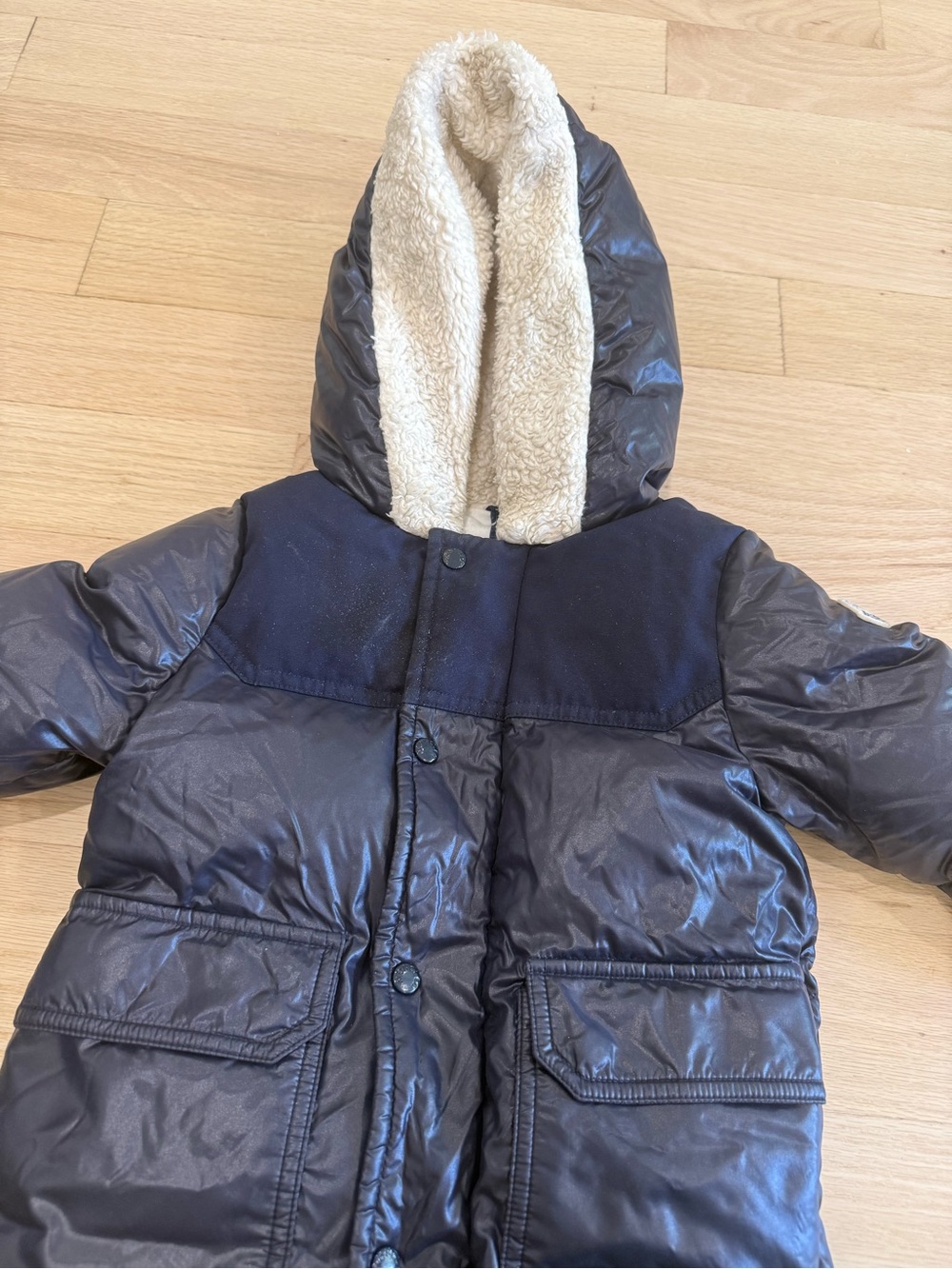Moncler Kids Puffer Hooded Coat with Sherpa Lining - Black